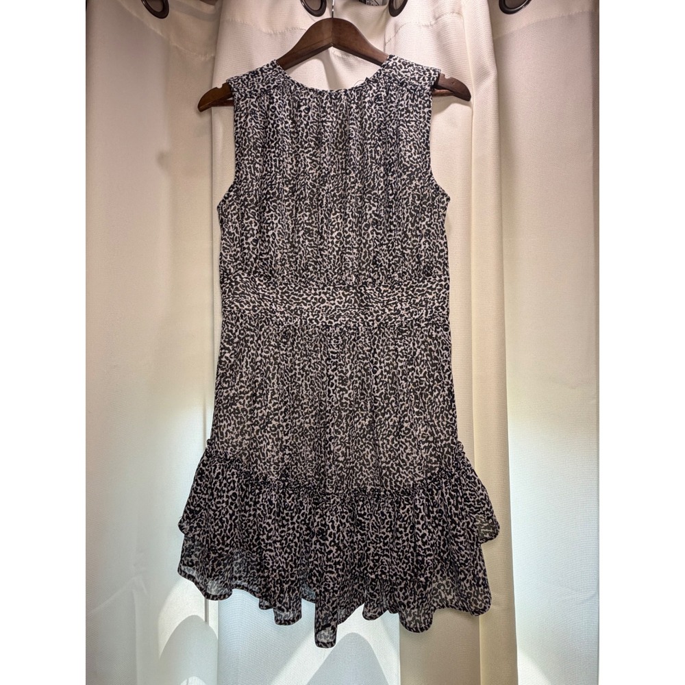 Express Women Black White Leopard Print Ruffle Hem Sleeveless Dress S 07822883